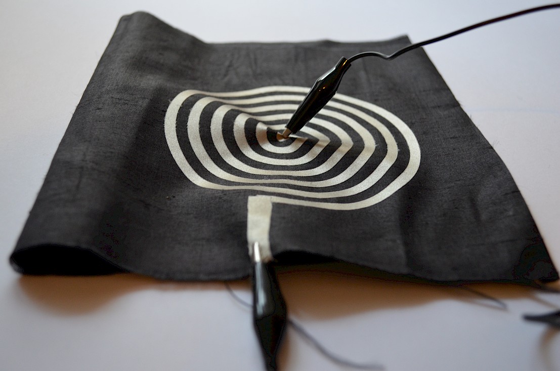 Coil made of conductive fabric, cutted from a plotter and ironed on fabric