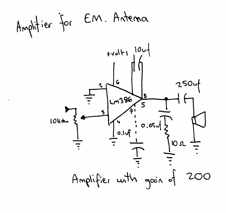 lm386 EMF amplifier circuit shematics