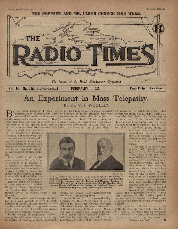 Experiments in mass telepathy Oliver Lodge 1927